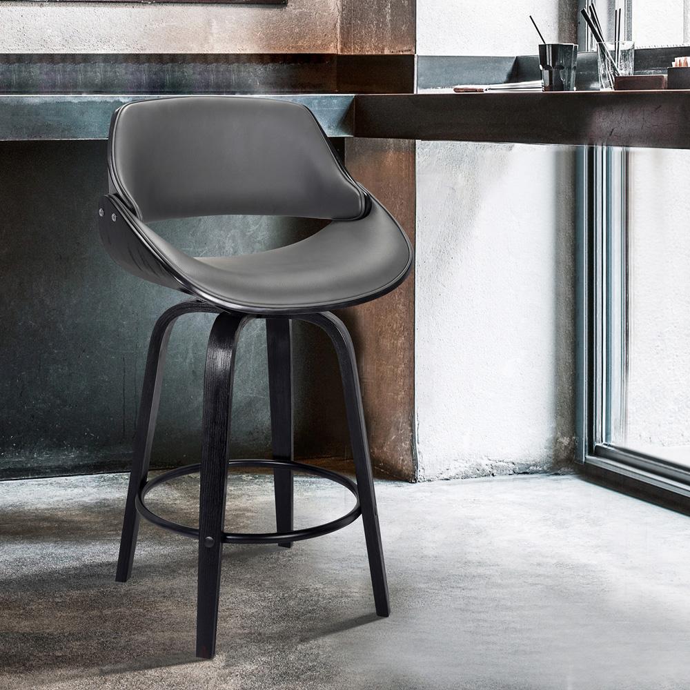Armen Living - Mona 30in Bar Height Swivel Grey Faux Leather and Black Wood Bar Stool - LCMNBABLGR30 - CLOSEOUT veiw 6