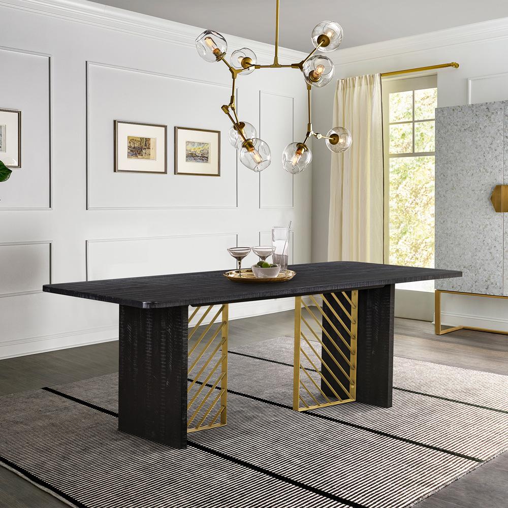 Armen Living - Monaco Black Wood Dining Table with Antique Brass Accent - LCMODIBL veiw 7