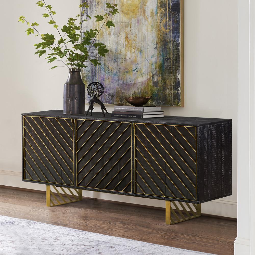 Armen Living - Monaco Rectangular Black Wood Sideboard with Antique Brass Accent - LCMOBUBL veiw 8