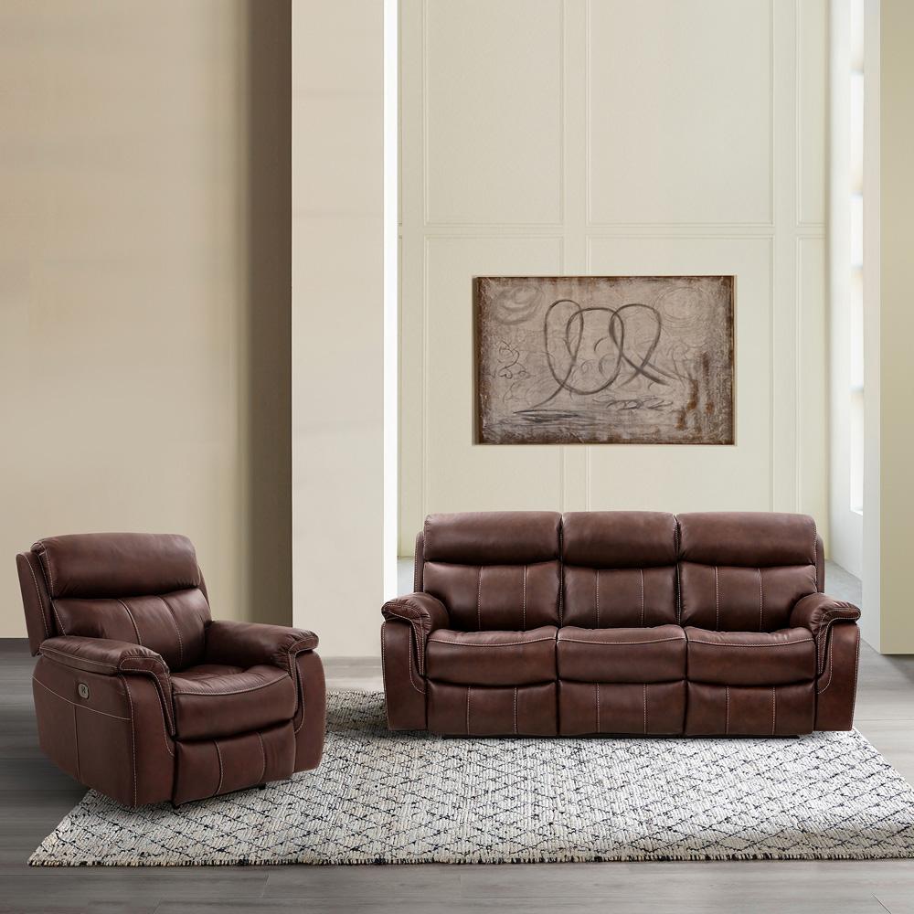 Armen Living - Montague Dual Power Headrest and Lumbar Support Recliner Chair in Genuine Brown Leather - LCMN1BR veiw 10