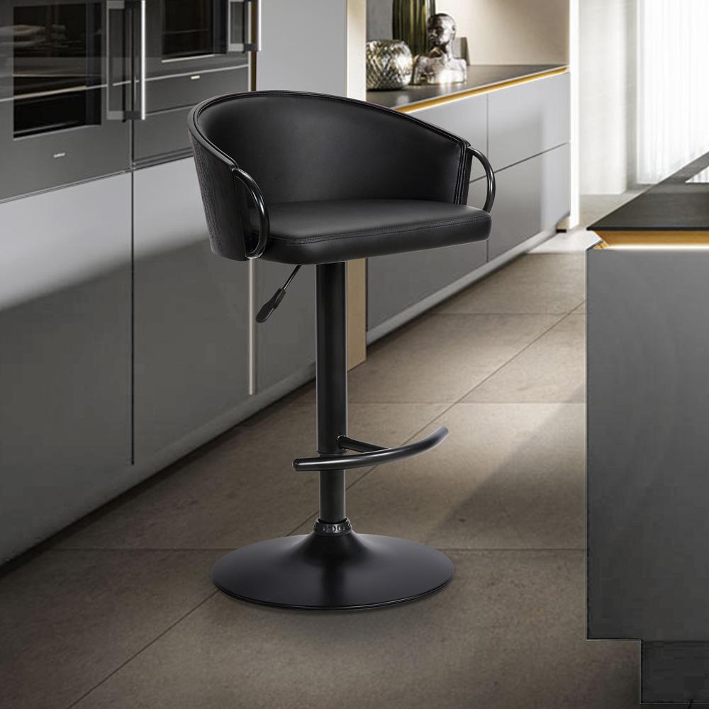 Armen Living - Montego Adjustable Black Faux Leather Swivel Barstool in Black Powder Coated Finish - LCMGBABLBL veiw 6