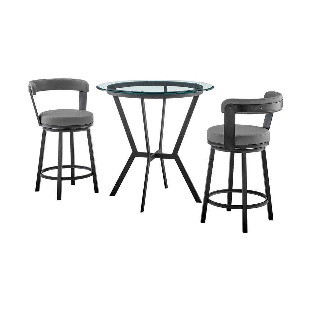 Armen Living - Naomi and Bryant 3-Piece Counter Height Dining Set in Black Metal and Grey Faux Leather - SETNMBYGRBL3 veiw 1