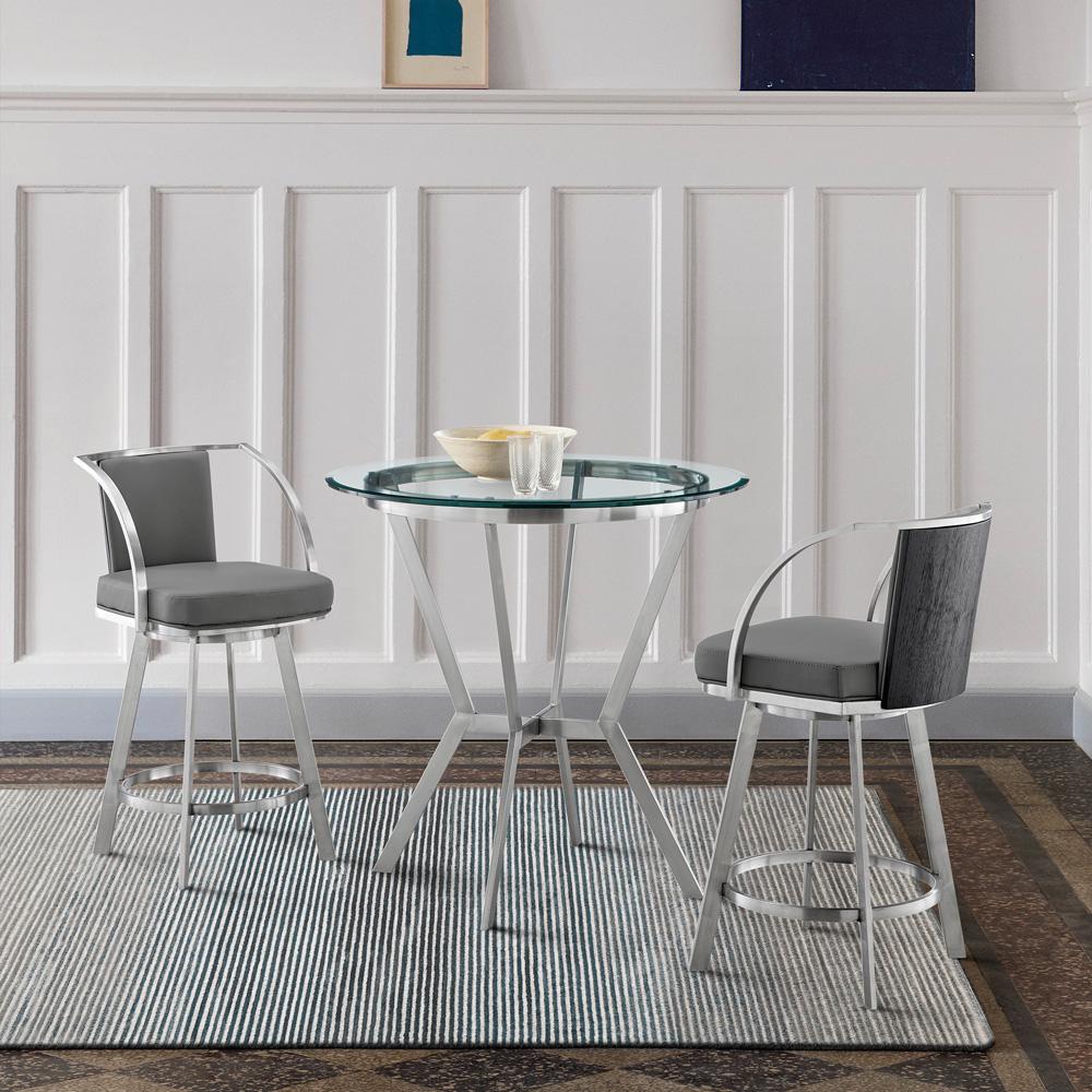 Armen Living - Naomi and Livingston 3-Piece Counter Height Dining Set in Brushed Stainless Steel and Grey Faux Leather - SETNMLVGRBS3 - CLOSEOUT veiw 9