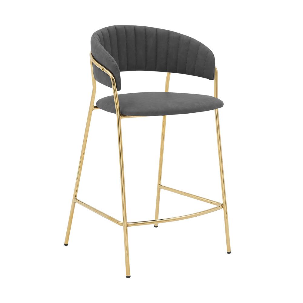 Armen Living - Nara 30in Gray Faux Leather and Metal Counter Height Barstool with Gold Frame - LCNRBAGLGRY30 veiw 1