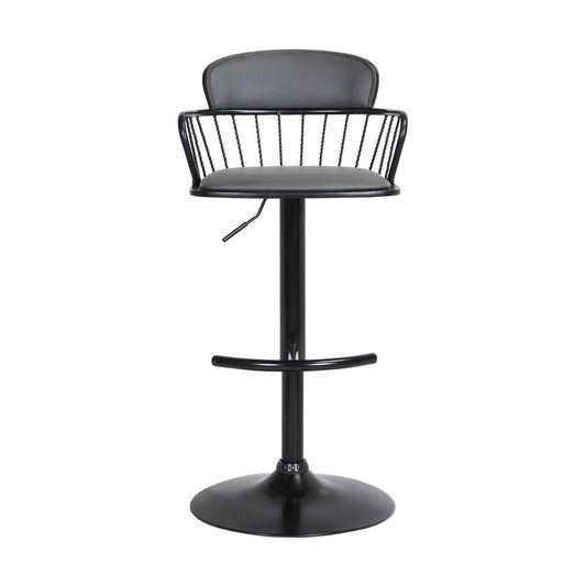 Armen Living - Nash Adjustable Black Wood Bar Stool in Grey Faux Leather with Black Metal - LCNABABLKGRY veiw 2