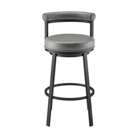 Armen Living - Neura Swivel Counter or Bar Stool in Black Finish with Grey Faux Leather - 840254333482 veiw 2