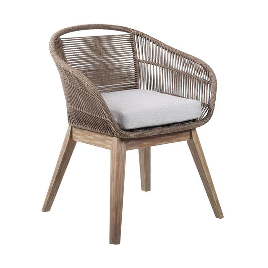Armen Living - Oasis Tutti Frutti Outdoor Patio 5 Piece Round Dining Set in Eucalyptus Wood with Truffle Rope and Gray Cushions - SETODOATFTRU veiw 2