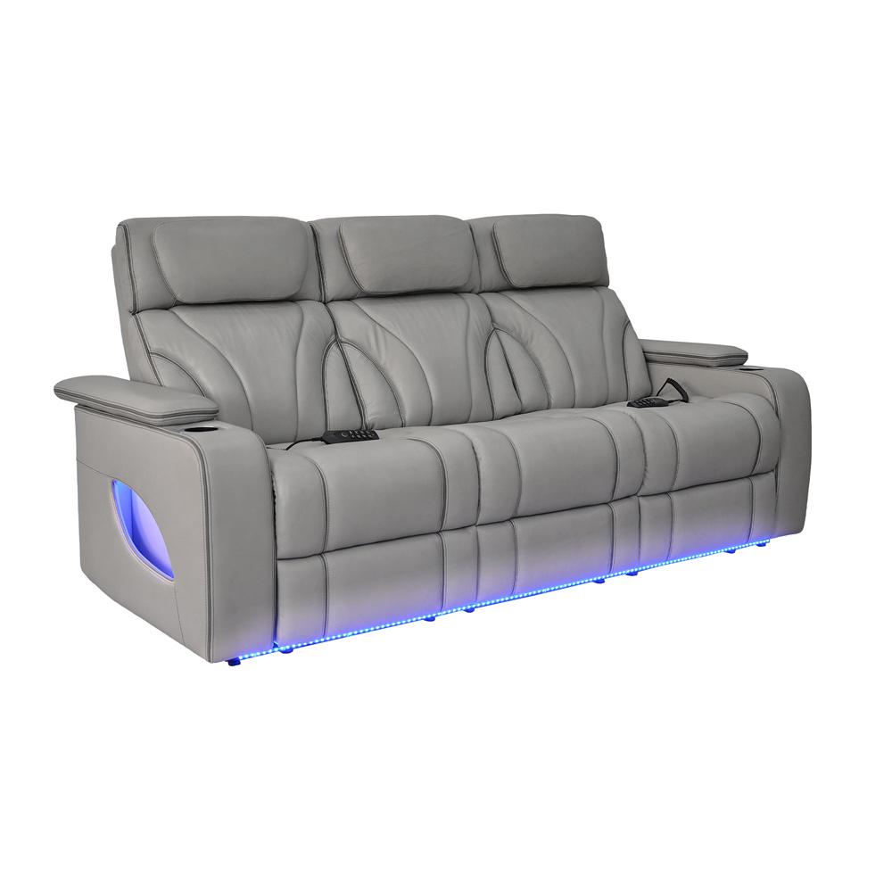Armen Living - Octavia 86in Zero Gravity Power Reclining Sofa with Heat and Massage in Silver and Gray Leather - LCOC3LSI veiw 1
