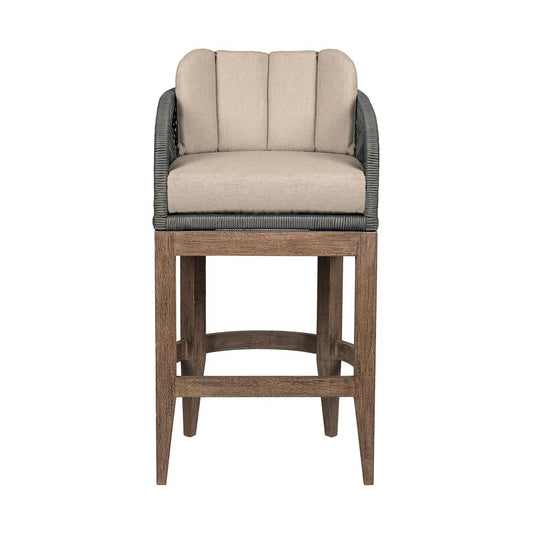 Armen Living - Orbit Outdoor Patio 30in Bar Stool in Weathered Eucalyptus Wood with Gray Rope and Taupe Olefin Cushions - LCORBAEUCTP30 veiw 2