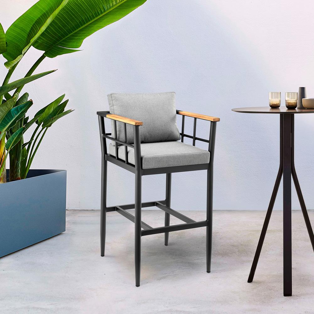 Armen Living - Orlando Outdoor Patio Bar Stool in Aluminum and Teak with Gray Cushions - LCOOBLGR30 veiw 8