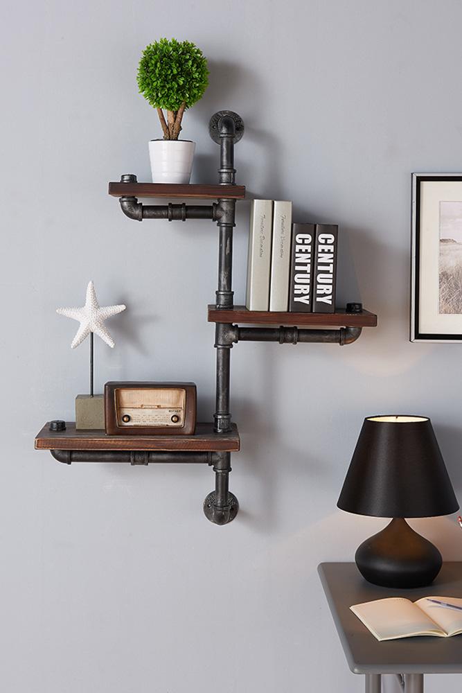 Armen Living - Orton Industrial Pine Wood Floating Wall Shelf in Gray and Walnut Finish 30in - LCORSH30_CLOSEOUT veiw 4