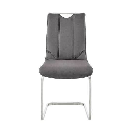 Armen Living - Pacific Dining Room Accent Chair in Gray Fabric and Brushed Stainless Steel Finish (Set of 2) - LCPCSIGRFBC - CLOSEOUT veiw 2