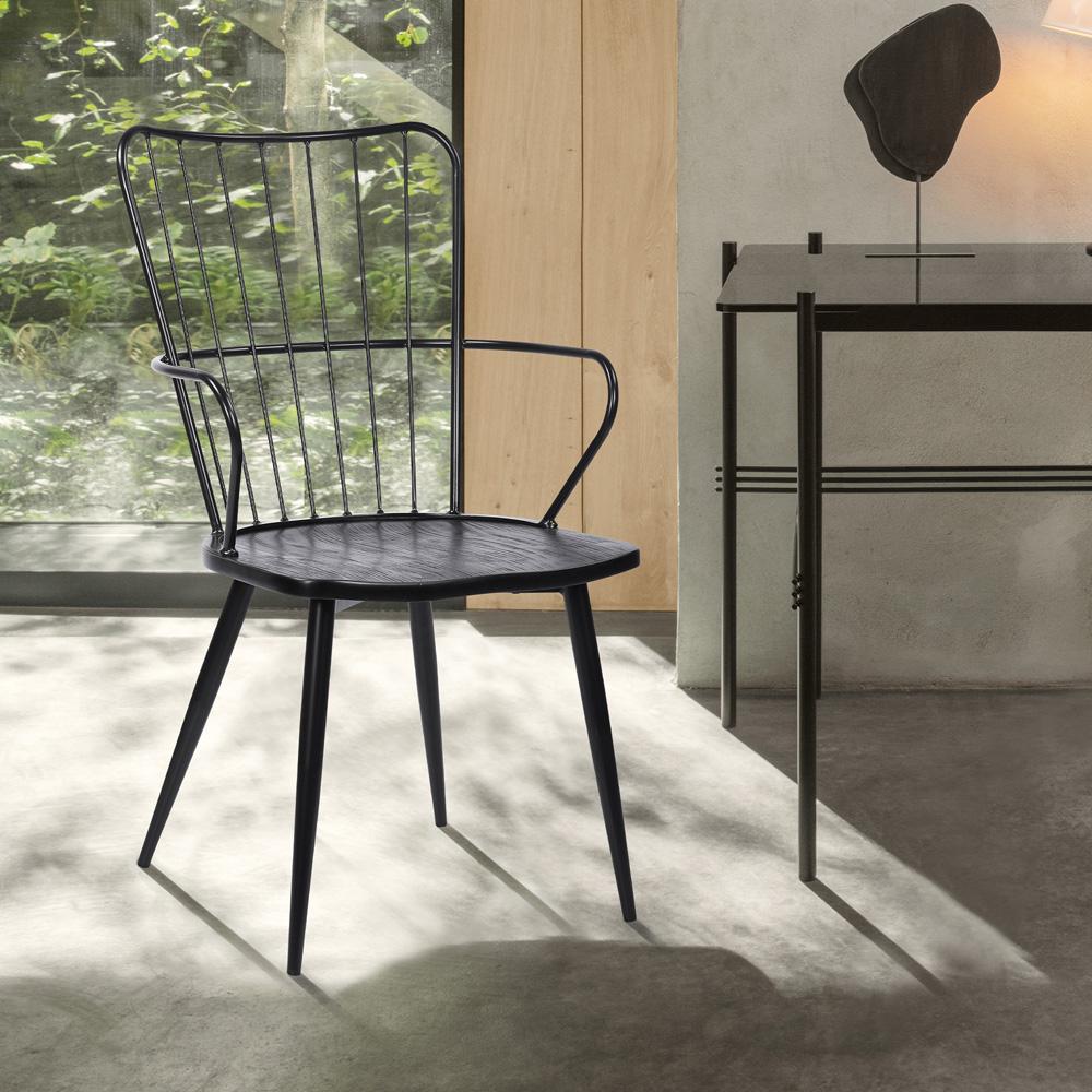 Armen Living - Parisa High Back Steel Framed Side Chair in Black Powder Coated Finish and Black Brushed Wood - LCPRSIBLBL veiw 8