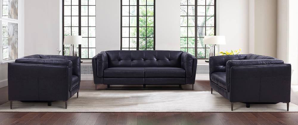 Armen Living - Primrose Contemporary Sofa in Dark Metal Finish and Navy Genuine Leather - LCPR3NV veiw 9