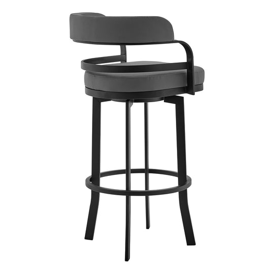Armen Living - Prinz 26in Counter Height Swivel Grey Faux Leather and Black Metal Bar Stool - LCPRBAGRBL26 veiw 2