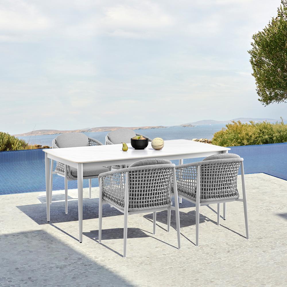 Armen Living - Rhodes Outdoor Patio 5 Piece Dining Set in Aluminum with Sintered Stone and Gray Cushions - SETODRH5GRY veiw 8