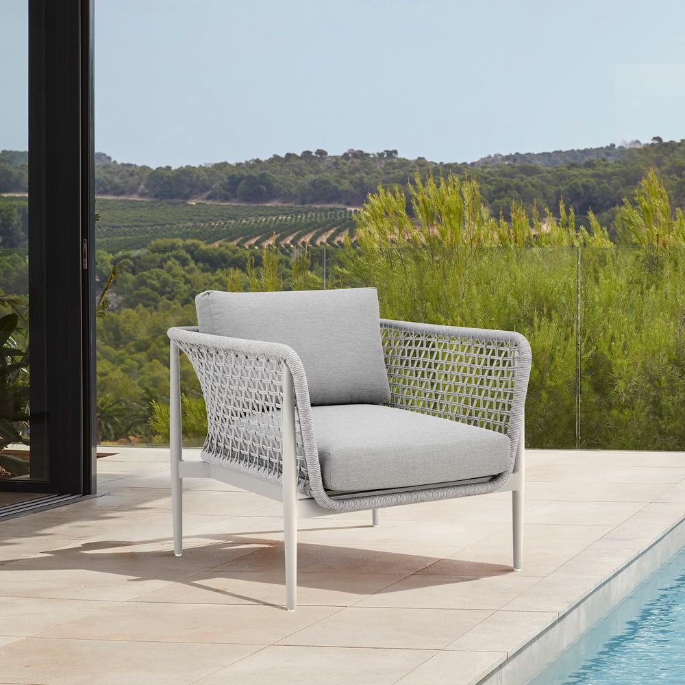 Armen Living - Rhodes Outdoor Patio Armchair in Aluminum with Light Gray Rope and Cushions - LCRHCHLGRY veiw 8