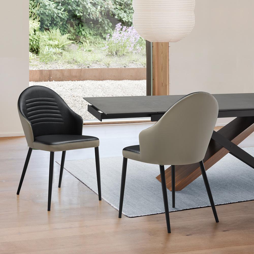 Armen Living - Rocco Upholstered Dining Chair in Taupe Gray and Black Faux Leather with Black Metal Legs - Set of 2 - LCROSITAGRYBLK veiw 8