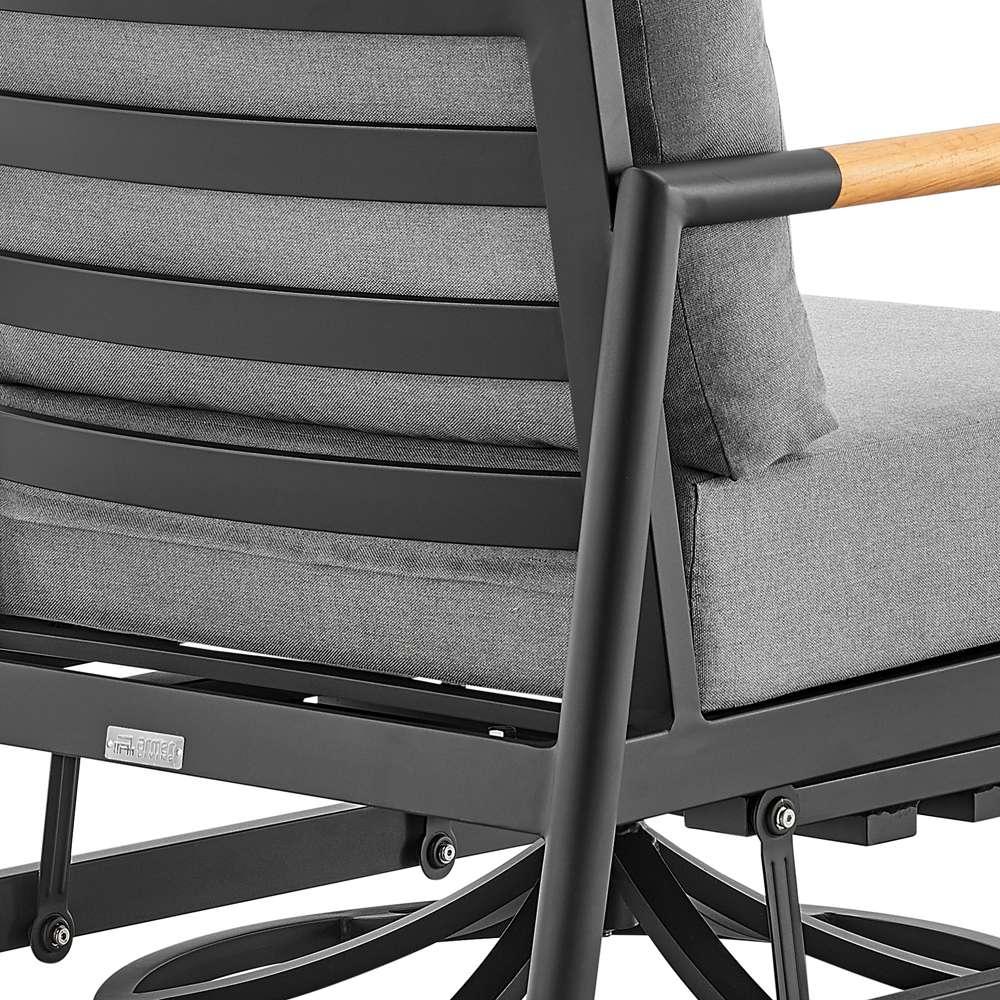Armen Living - Royal Outdoor Patio Swivel Glider Lounge Chair in Black Aluminum and Teak Wood with Cushions - 840254332539 veiw 6