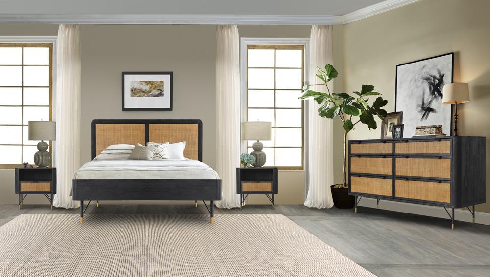 Armen Living - Saratoga 4 Piece Queen Bedroom Set in Black Acacia Wood and Rattan - SETSRBDQN4A veiw 10