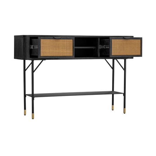 Armen Living - Saratoga Console Table in Black Acacia with Rattan - LCSRCNBL veiw 2