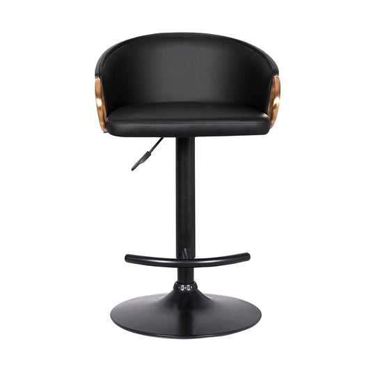 Armen Living - Solstice Adjustable Black Faux Leather Swivel Barrstool With Black Powder Coated Finish and Gold Accents - LCSCBABLBL veiw 2