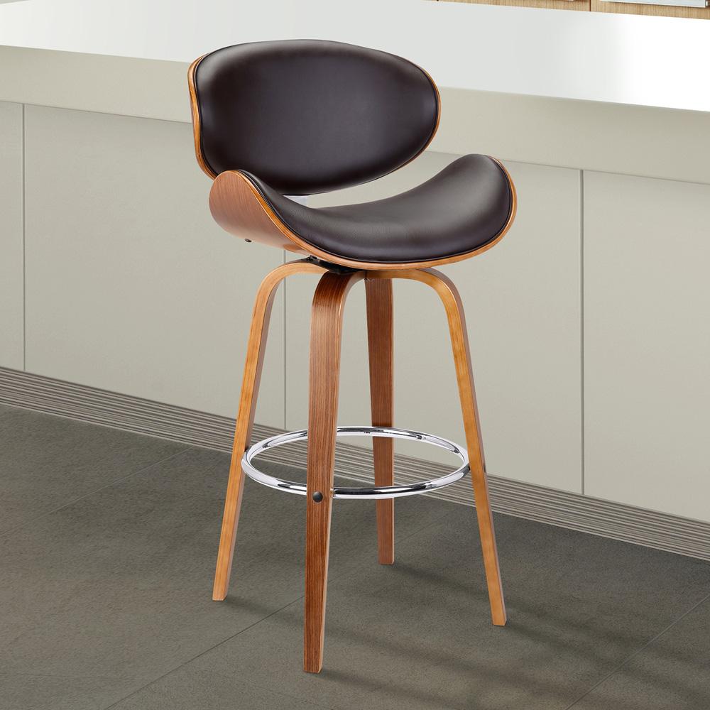 Armen Living - Solvang 26in Swivel Brown Faux Leather and Walnut Wood Counter Stool - LCSLBABRWA26 veiw 7