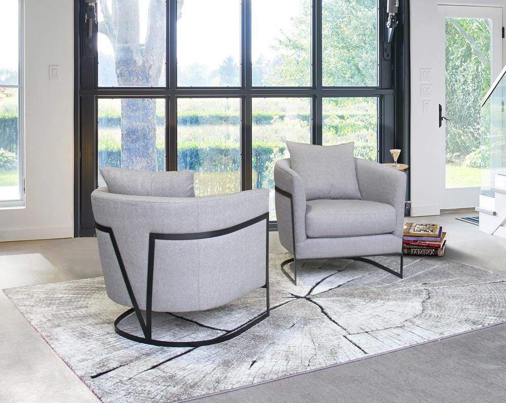 Armen Living - Swan Contemporary Accent Chair with Black Iron Finish Gray Fabric - LCSWCHGR veiw 3