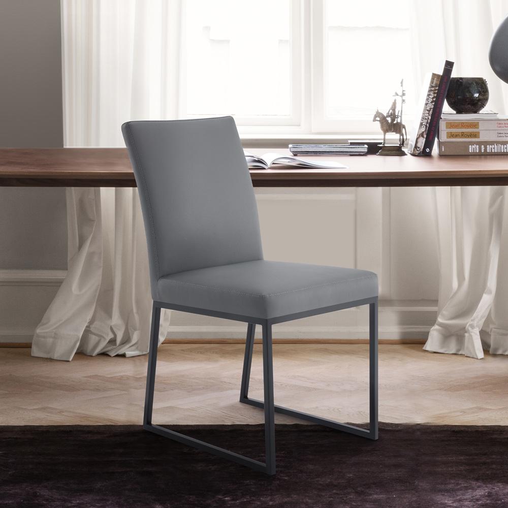 Armen Living - Trevor Contemporary Dining Chair in Matte Black Finish and Gray Faux Leather (Set of 2) - LCTRCHMBGR veiw 9