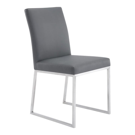 Armen Living - Trevor Contemporary Dining Chair in Brushed Stainless Steel and Gray Faux Leather (Set of 2) - LCTRCHBSGR veiw 2