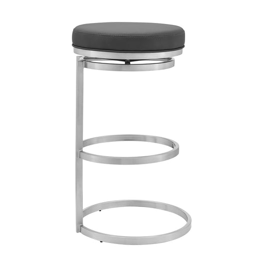 Armen Living - Vander 30in Gray Faux Leather and Brushed Stainless Steel Swivel Bar Stool - LCVDBABSGR30_CLOSEOUT veiw 2