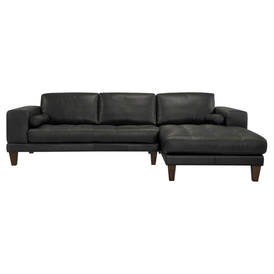 Armen Living - Wynne Contemporary Sectional in Genuine Black Leather with Brown Wood Legs - LCWYSEBLACK veiw 2