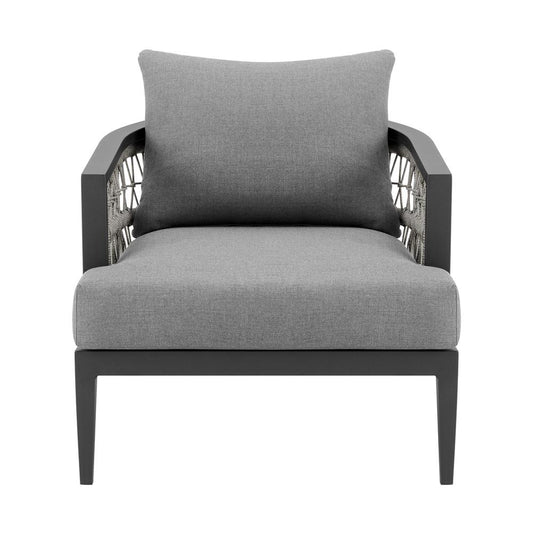 Armen Living - Zella Outdoor Patio Armchair in Aluminum with Light Gray Rope and Earl Gray Cushions - LCZECHGRY veiw 2