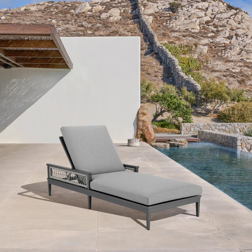 Armen Living - Zella Outdoor Patio Chaise Lounge Chair in Aluminum with Gray Rope and Earl Gray Cushions - LCZELOGRY veiw 8