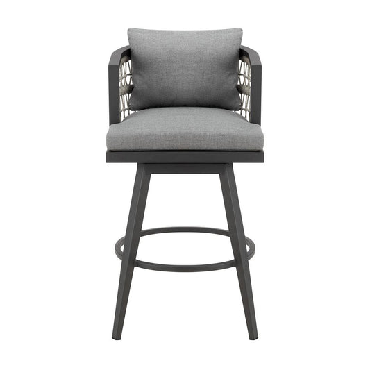 Armen Living - Zella Outdoor Patio Swivel Counter Stool in Aluminum with Light Gray Rope and Earl Gray Cushions - LCZESWBAGRY26 veiw 2