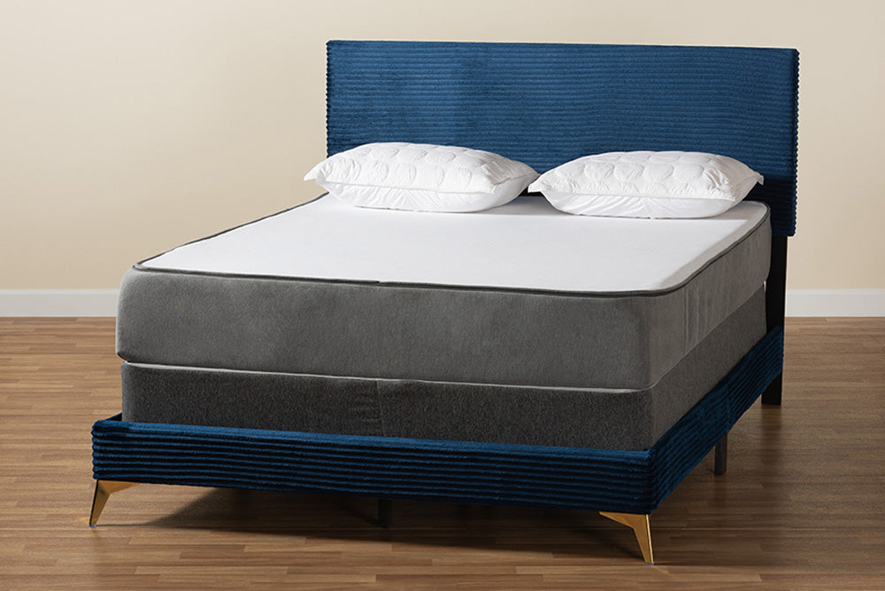 bali & pari - Abberton Queen Size Bed - Abberton-Navy Blue Velvet-Queen view 8