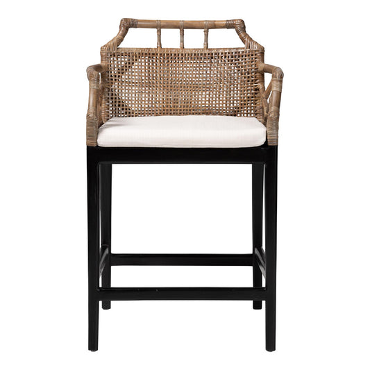bali & pari - Abiel Counter Stool in Greywash/Black - Abiel-Grey/Black-Wooden/Rattan-Cushion-CS view 2
