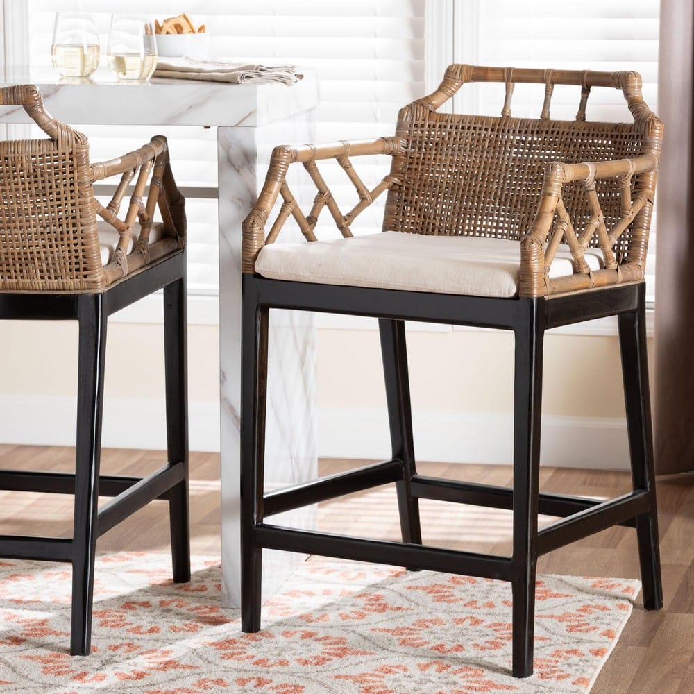 bali & pari - Abiel Counter Stool in Greywash/Black - Abiel-Grey/Black-Wooden/Rattan-Cushion-CS view 8