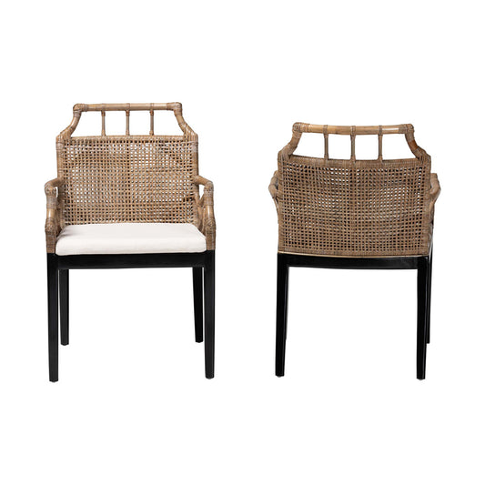 bali & pari - Abiel Set of 2 Dining Chairs in Greywash/Black - Abiel-Grey/Black-Wooden/Rattan-DC view 2
