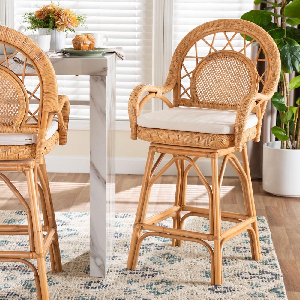bali & pari - Adam Counter Stool in Light Honey - Adam-Light Honey/Rattan-Swivel-Cushion-CS view 8