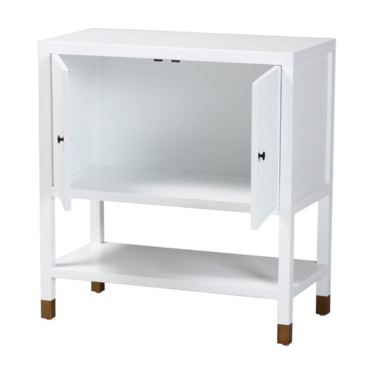 bali & pari - Aiden Storage Cabinet in White/Brass/Black - KL-1473B Aiden Flute-White/Java-Cabinet view 2