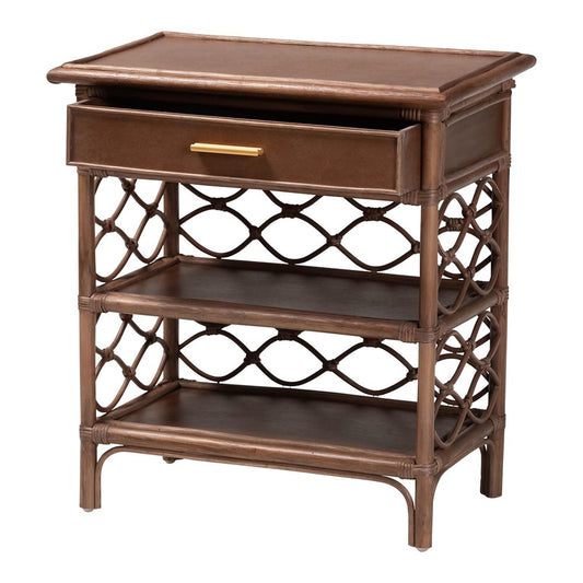 bali & pari - Akane Nightstand in Antique Brown - WS118A-Medium Knob-Antiqued Brown-Rattan-NS view 2