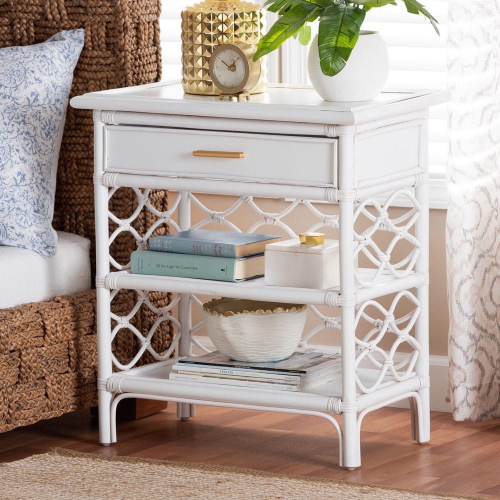 bali & pari - Akane Nightstand in White - WS118A-Medium Knob-White-Rattan-NS view 9