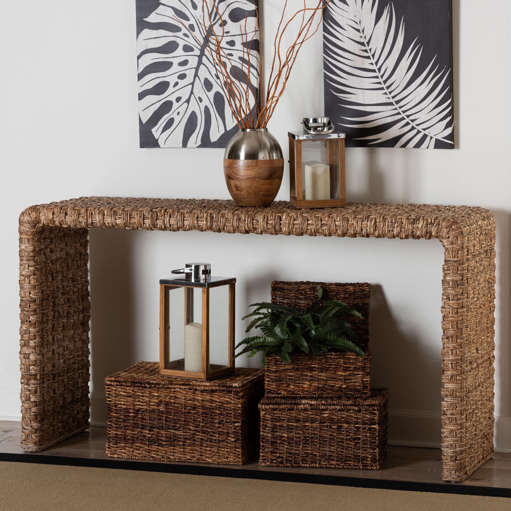 bali & pari - AldaConsole Table in Natural Brown - Alda-Light Honey Rattan-Console Table view 6