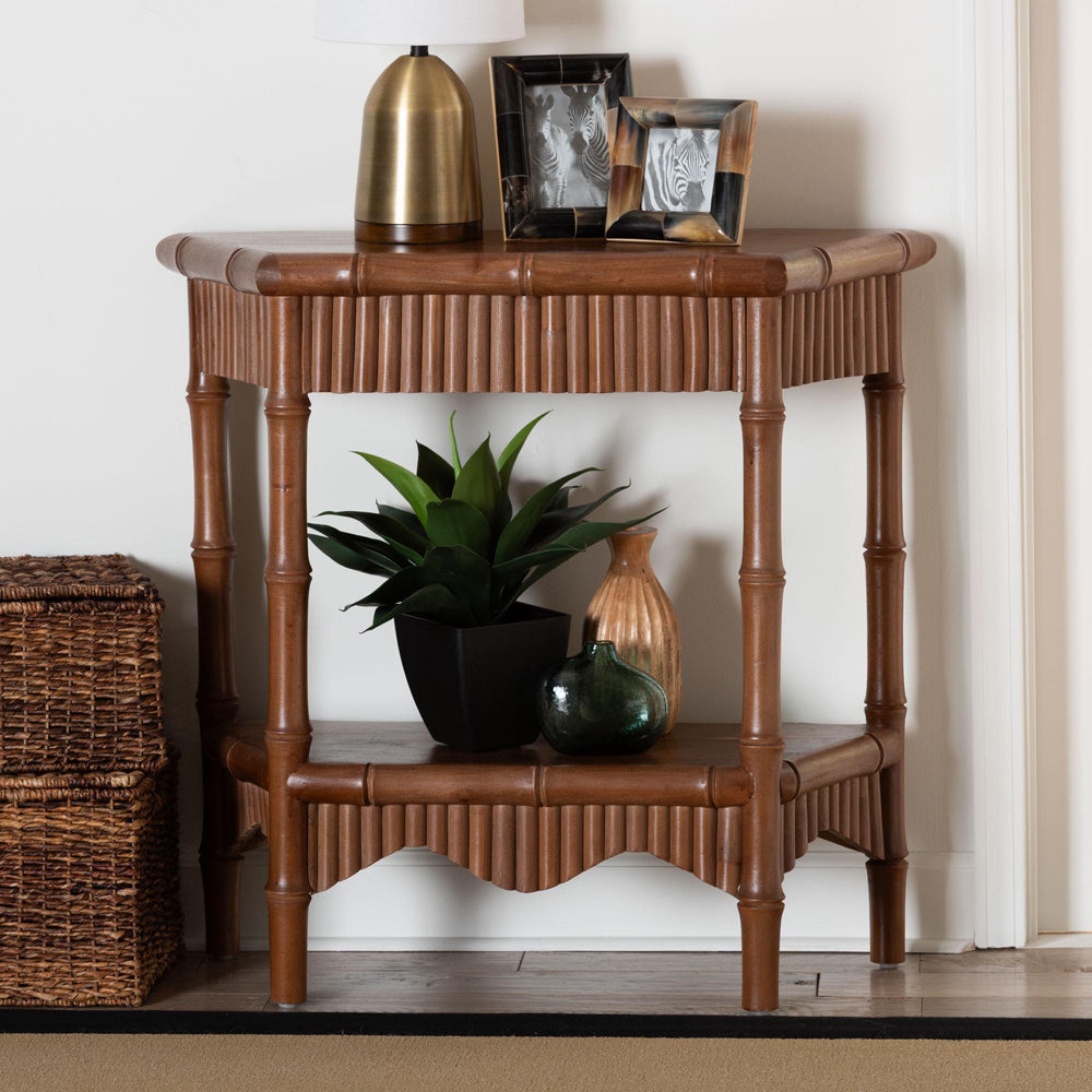 bali & pari - AlessaConsole Table in Mahogany Brown - Alessa-Light Brown Wooden-32in-Console Table view 8