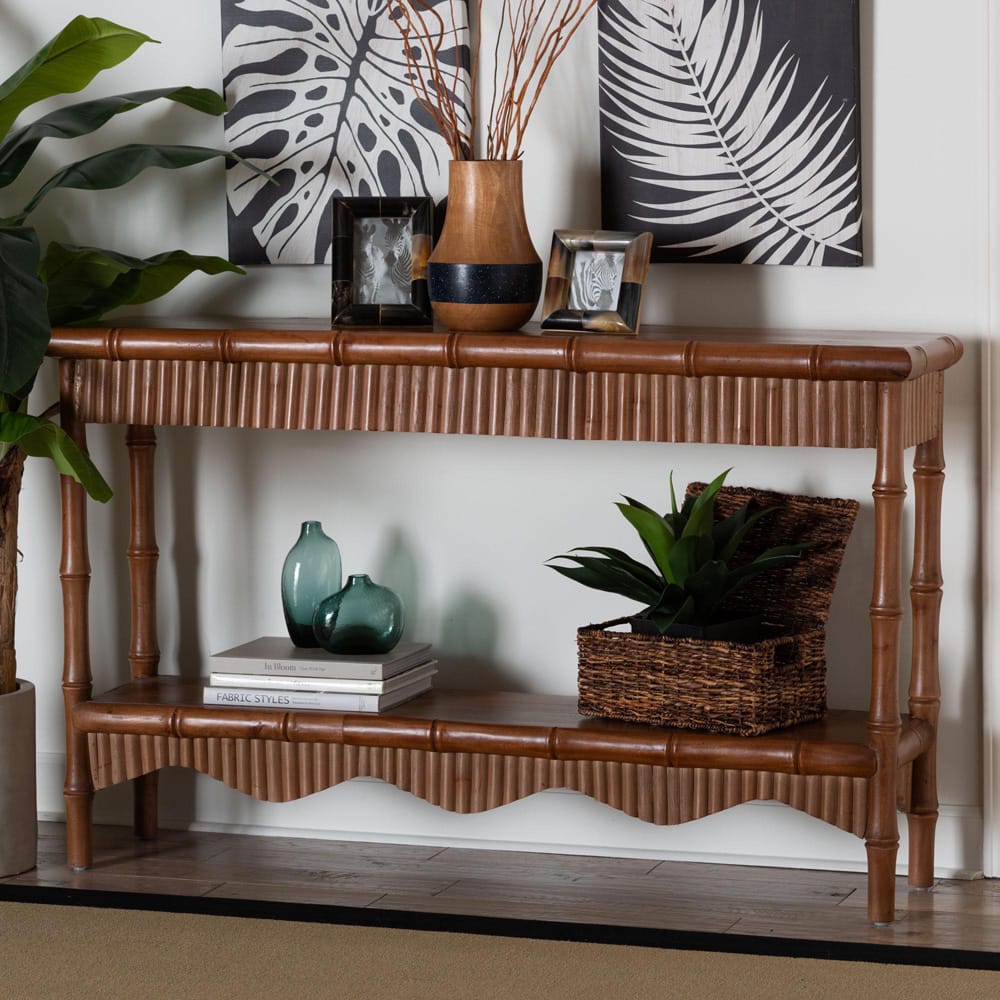 bali & pari - AlessaConsole Table in Mahogany Brown - Alessa-Light Brown Wooden-54in-Console Table view 7