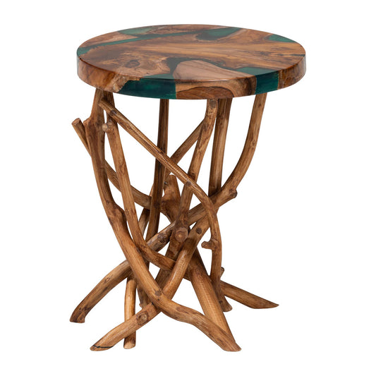 bali & pari - Amada End Table in Natural Brown/Green - Amada-Patterned Resin-ET-Boxed view 2