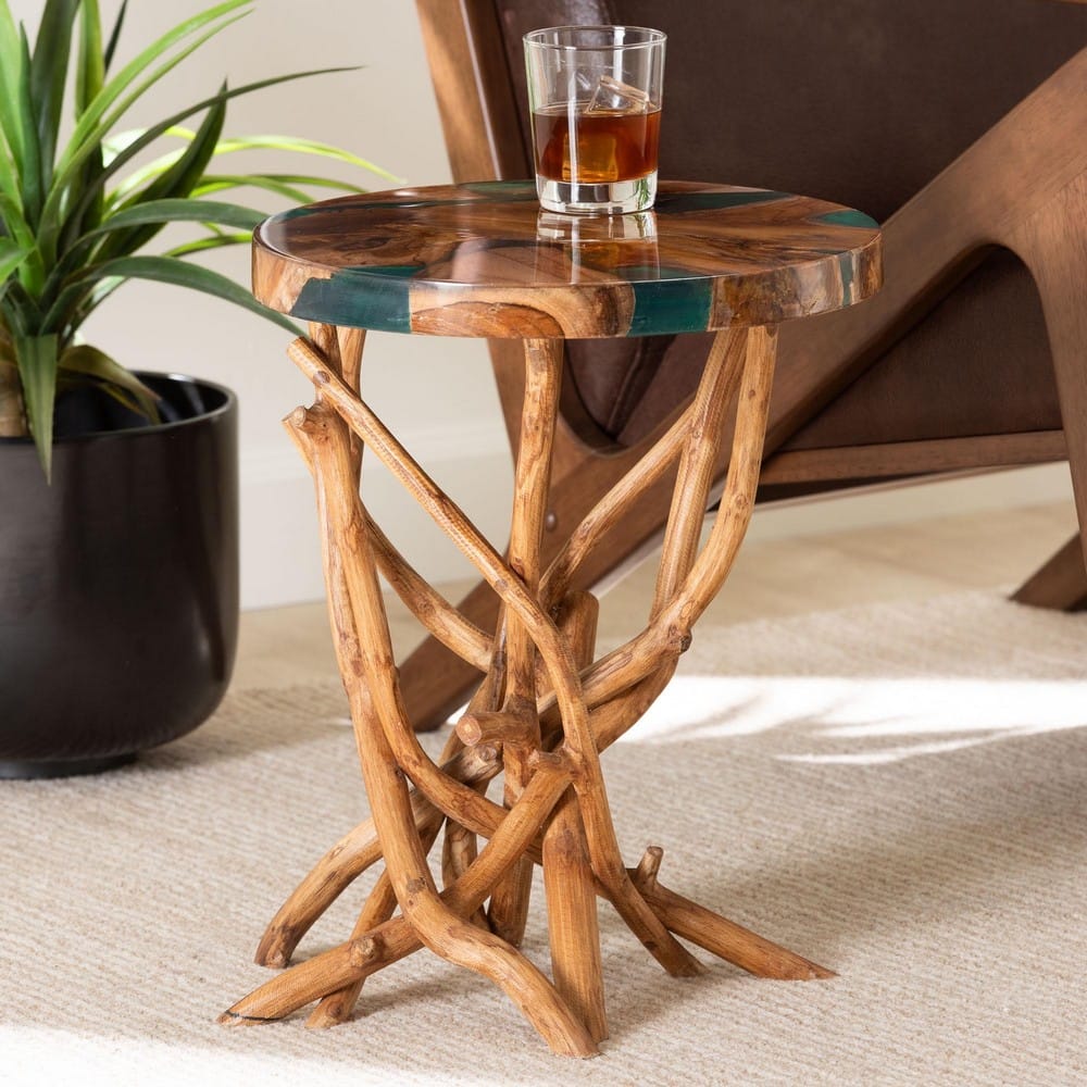 bali & pari - Amada End Table in Natural Brown/Green - Amada-Patterned Resin-ET-Boxed view 6