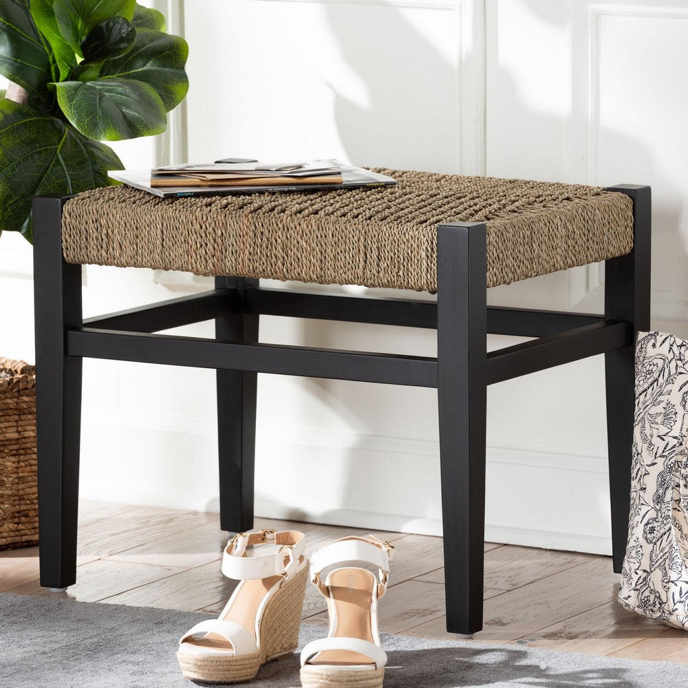 bali & pari - Amber Bench in Natural Brown/Black - Amber-Natural/Black Matte-Wooden/Seagrass-Bench view 6