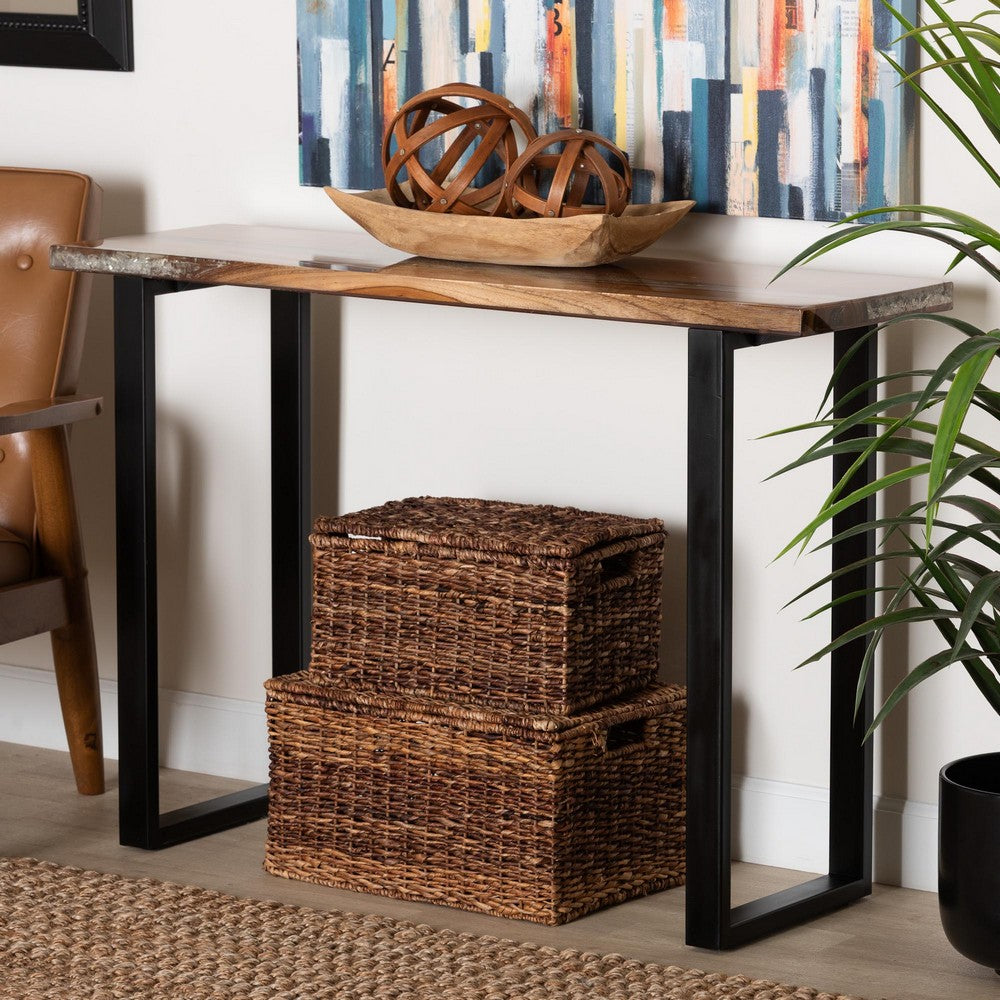bali & pari - Apio Console Table in Natural Brown/White/Black - Apio-Hollow Teak Wood/Resin-Console Table-Boxed view 7